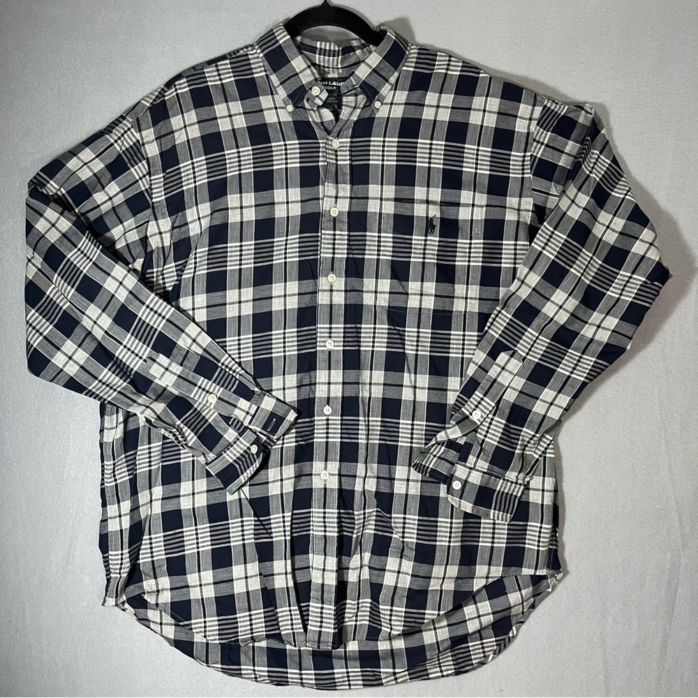 Men's Ralph Lauren Golf Tildan button up polo shirt Large plaid